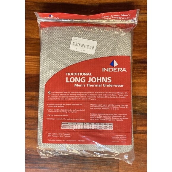 Indera Traditional Long Johns - Thermal Long Sleeve - Men Size 6XL NEW - Picture 2 of 2
